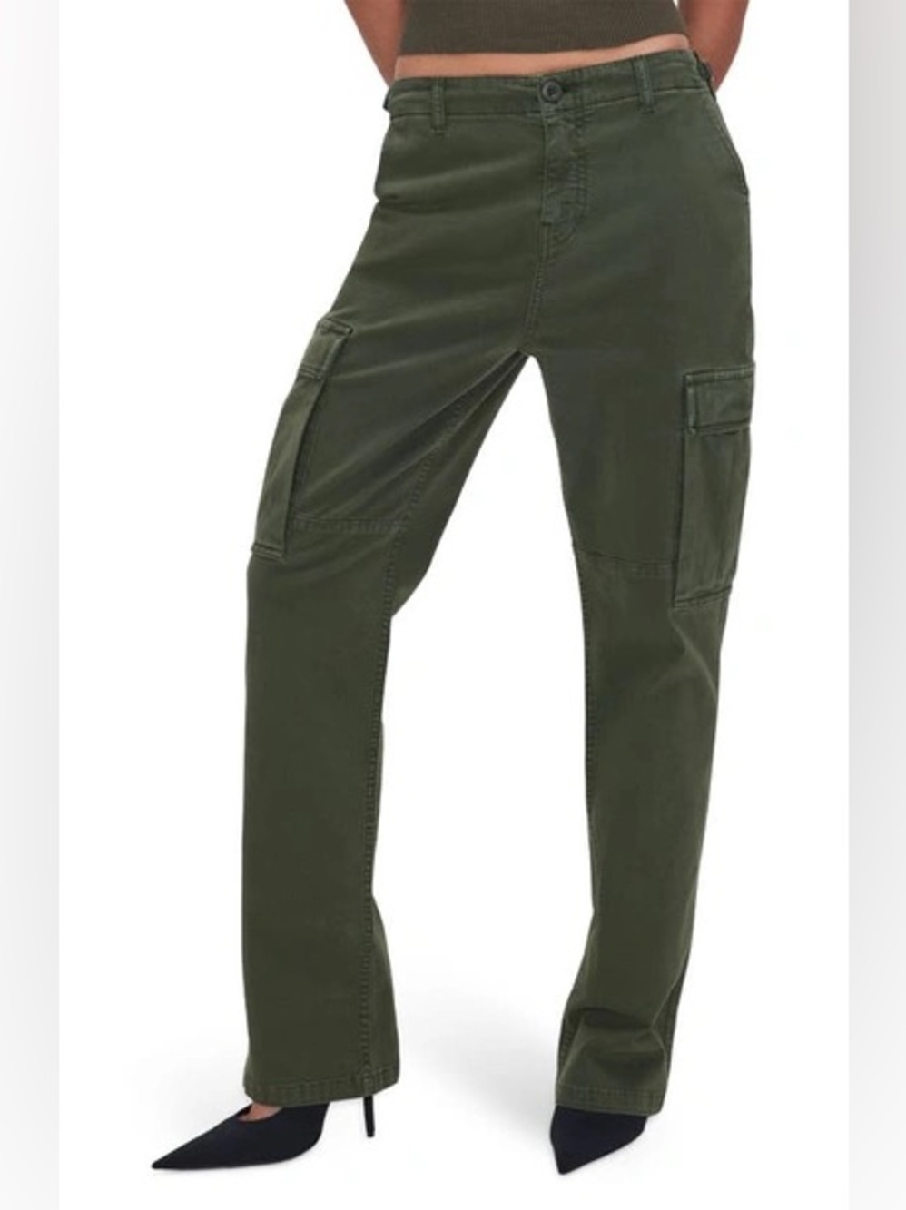 Good American Uniform Brushed Twill Cargo Pants Fatigue Army Green